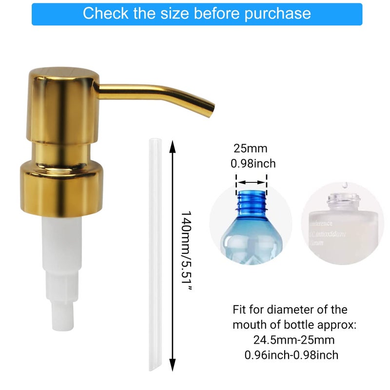 MroMax مضخات استبدال صابون ومرطب مروماكس 3 قطع من الفولاذ المقاوم للصدأ 304 لزجاجات وجرار 28/400، رأس مضخة مرطب للحمام بلون ذهبي شمبانيا - Image 3